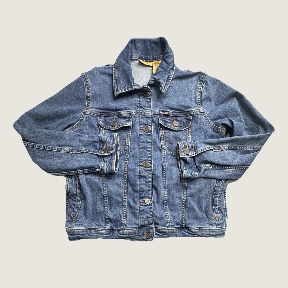 Wrangler Denim Jacket Womens XL Blue GWJ700D Trucker Stretch Jean Jacket Pocket